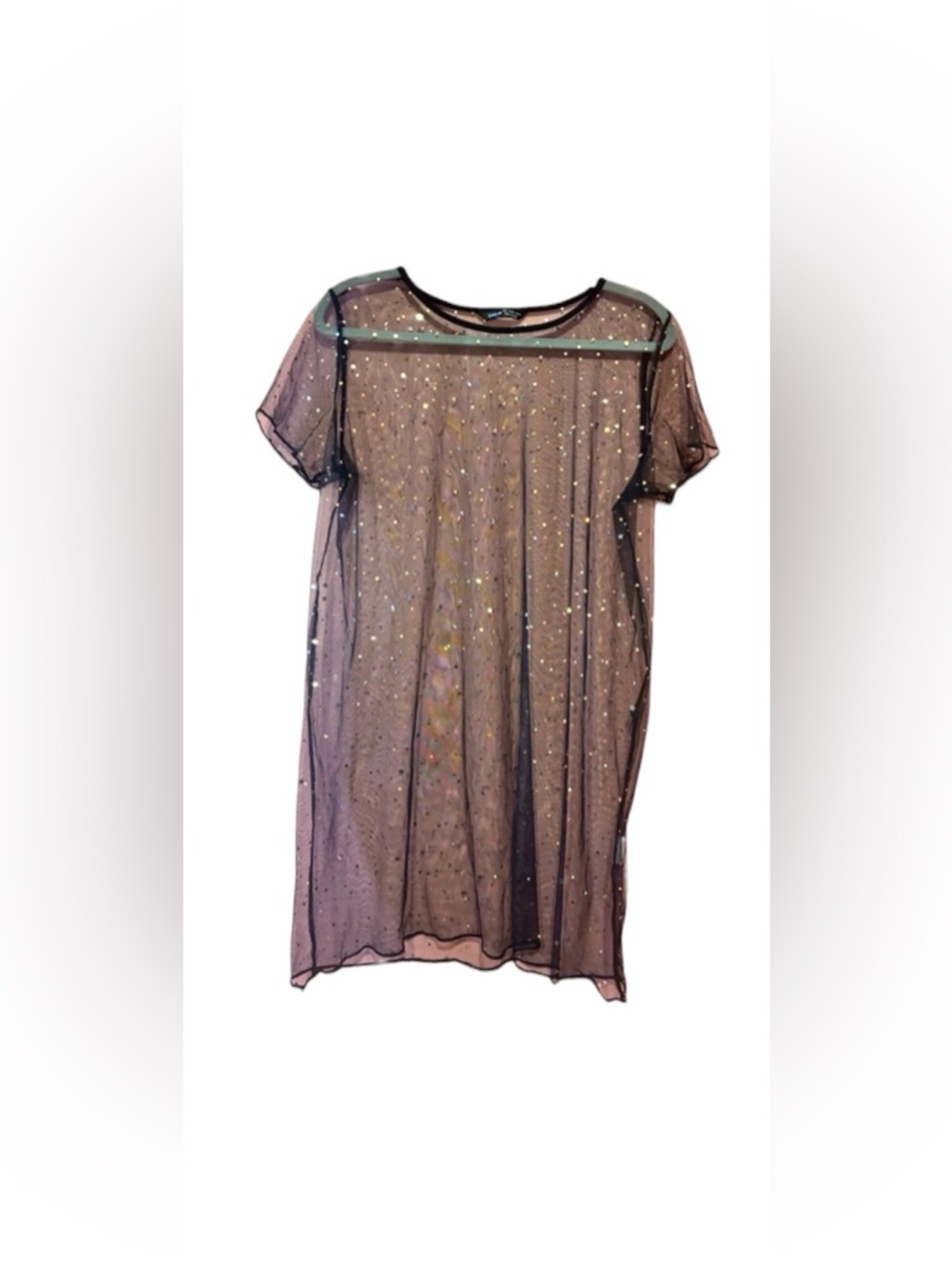 Sheer Black and Gold Star Sequined Mini Dress Cover Up